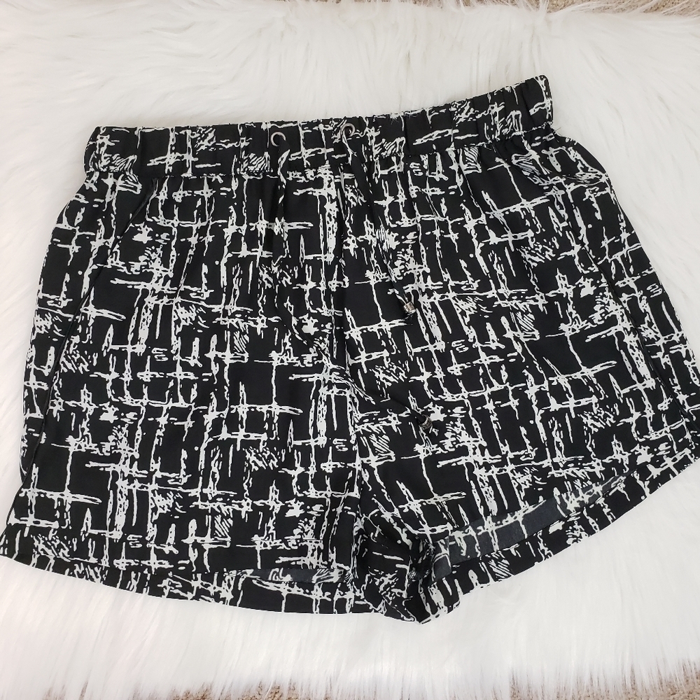FCNY silky black shorts white print drawstring